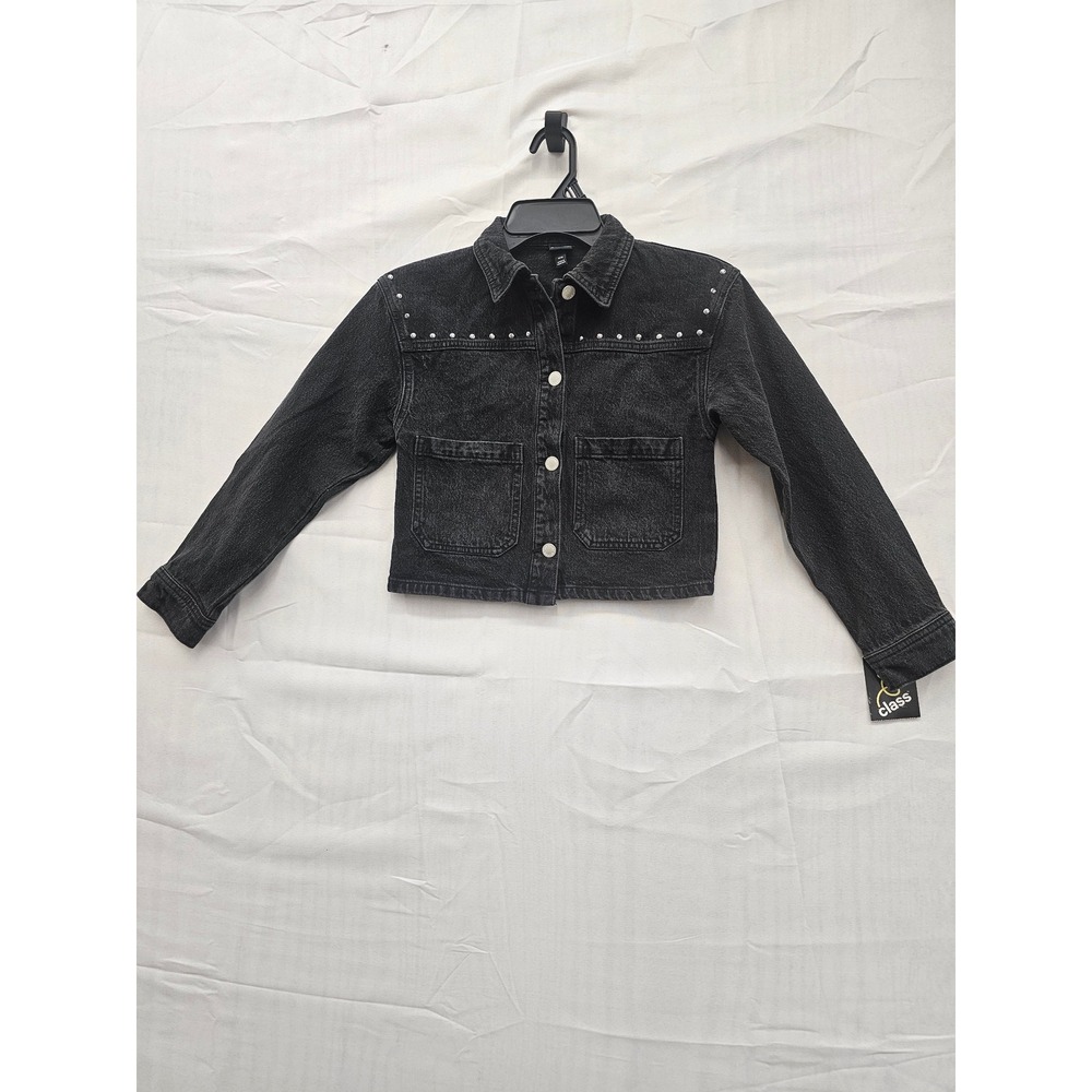 Art Class Girls Black Studded Denim Jacket Cropped Size M 8 333021450